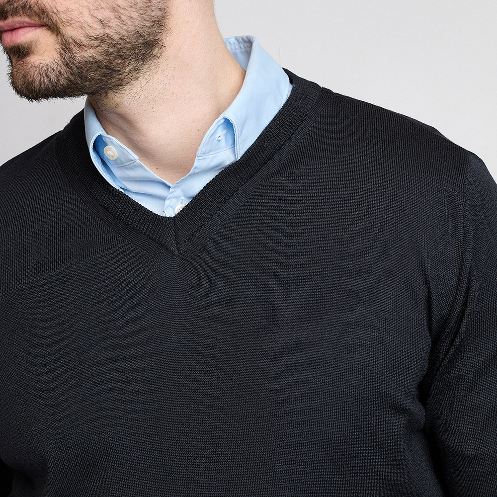 Riise Herren-Merinopullover mit V-Ausschnitt, Marineblau