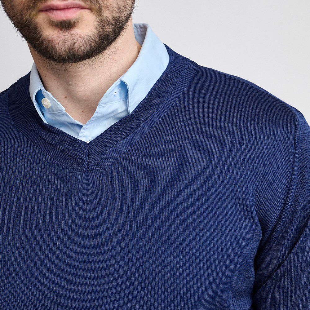 Riise Herren Merino V-Ausschnitt, Blue Sea