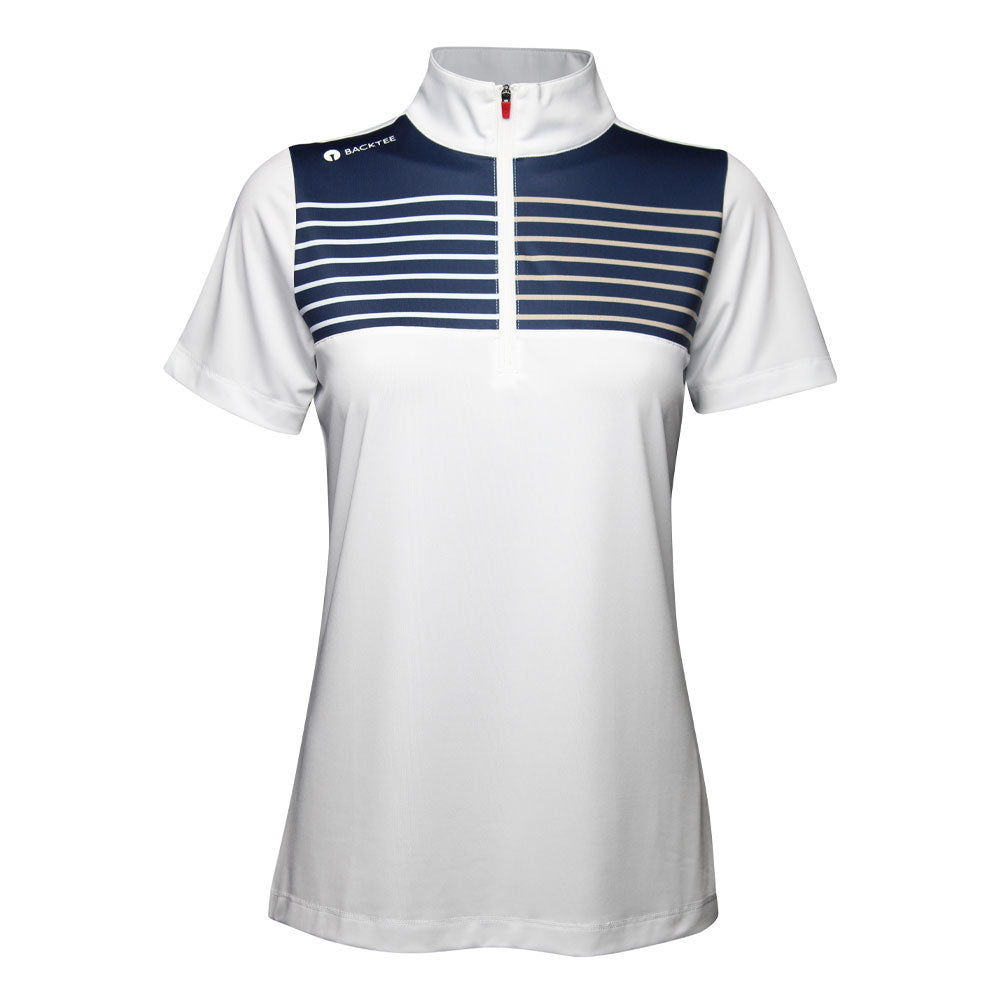 Damen-Golfpolo mit Reißverschluss, Weiß
