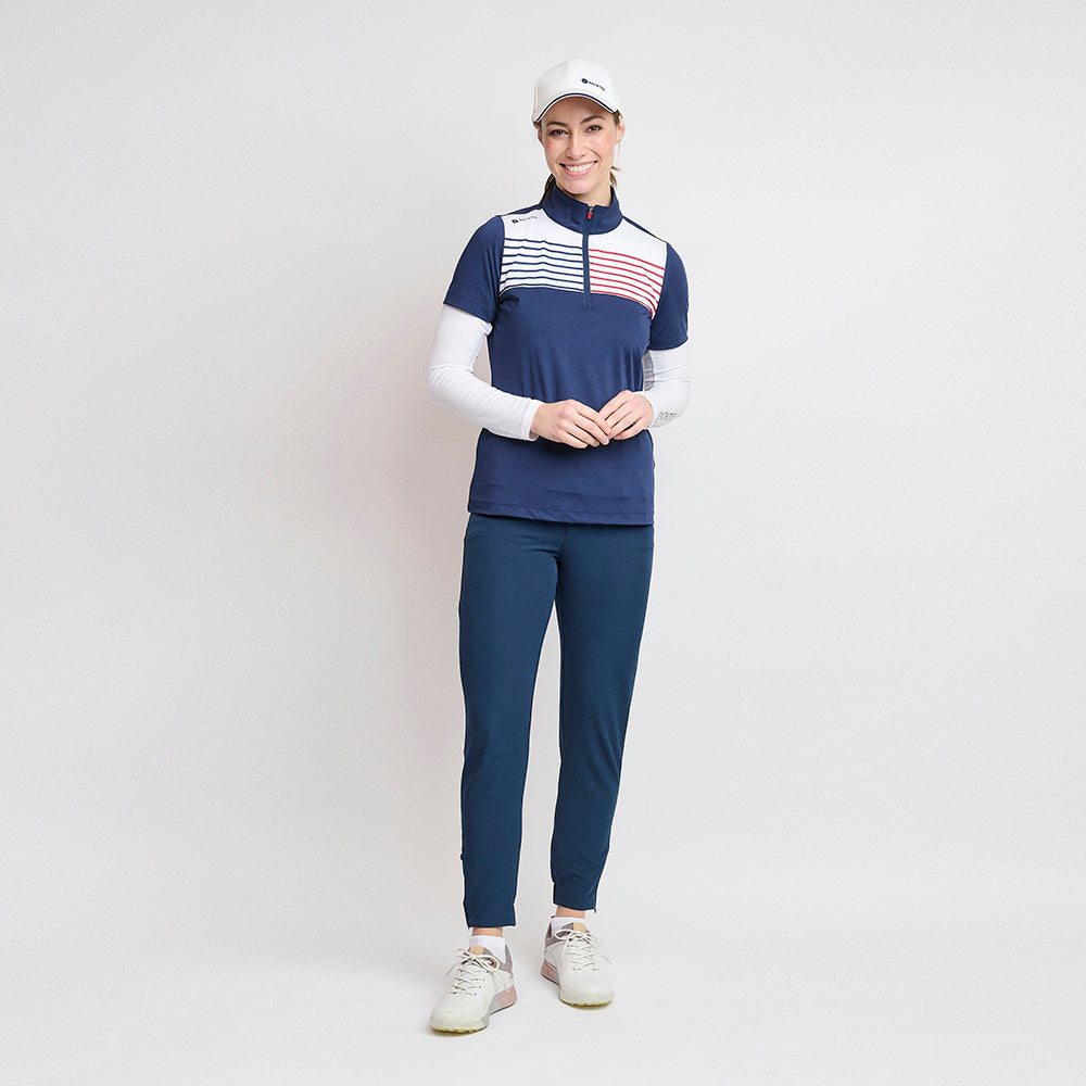 Damen-Golfpolo mit Reißverschluss, Marineblau