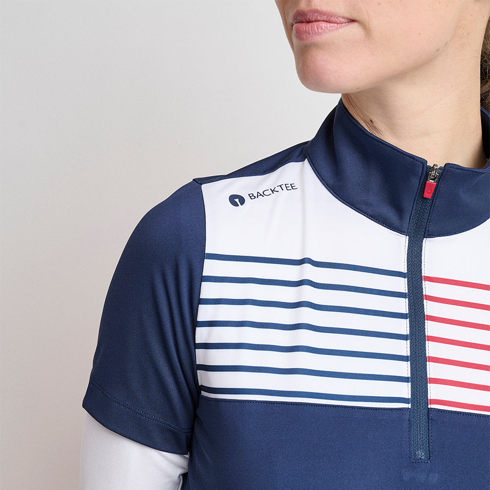 Damen-Golfpolo mit Reißverschluss, Marineblau