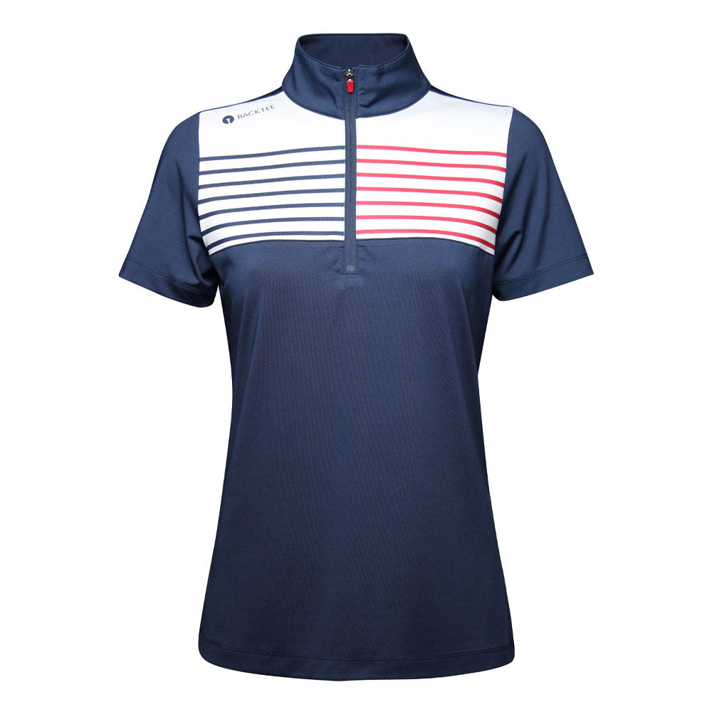 Damen-Golfpolo mit Reißverschluss, Marineblau