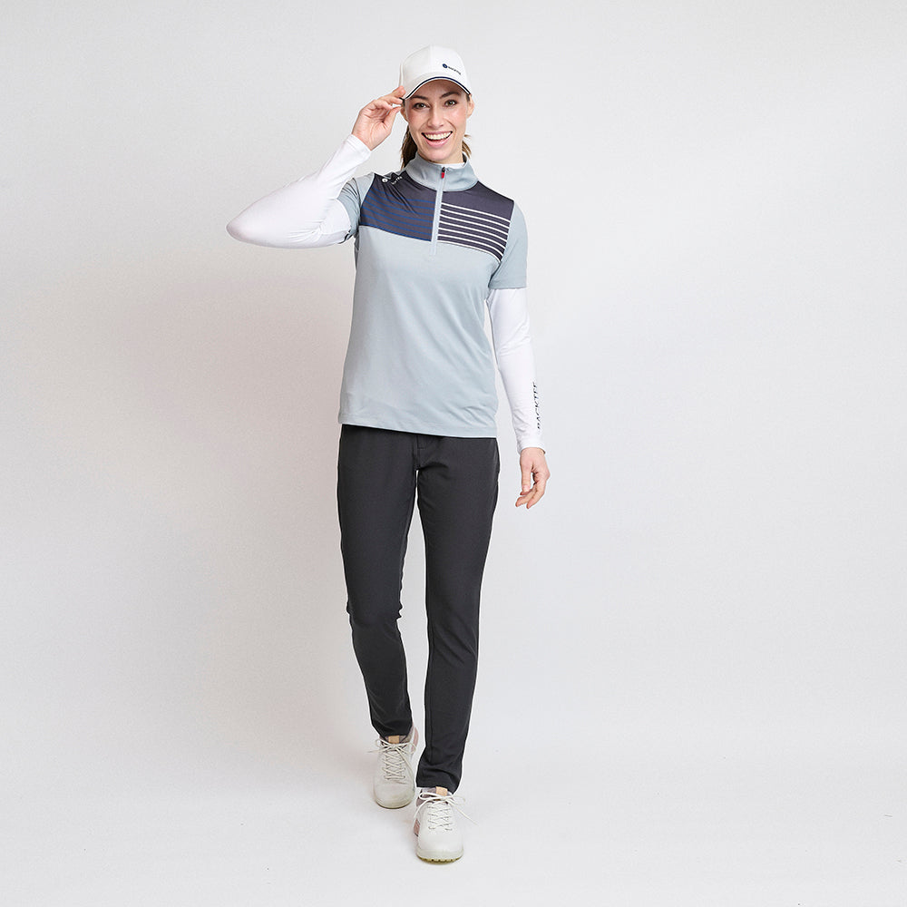Damen-Golfpolo mit Reißverschluss, Hellgrau