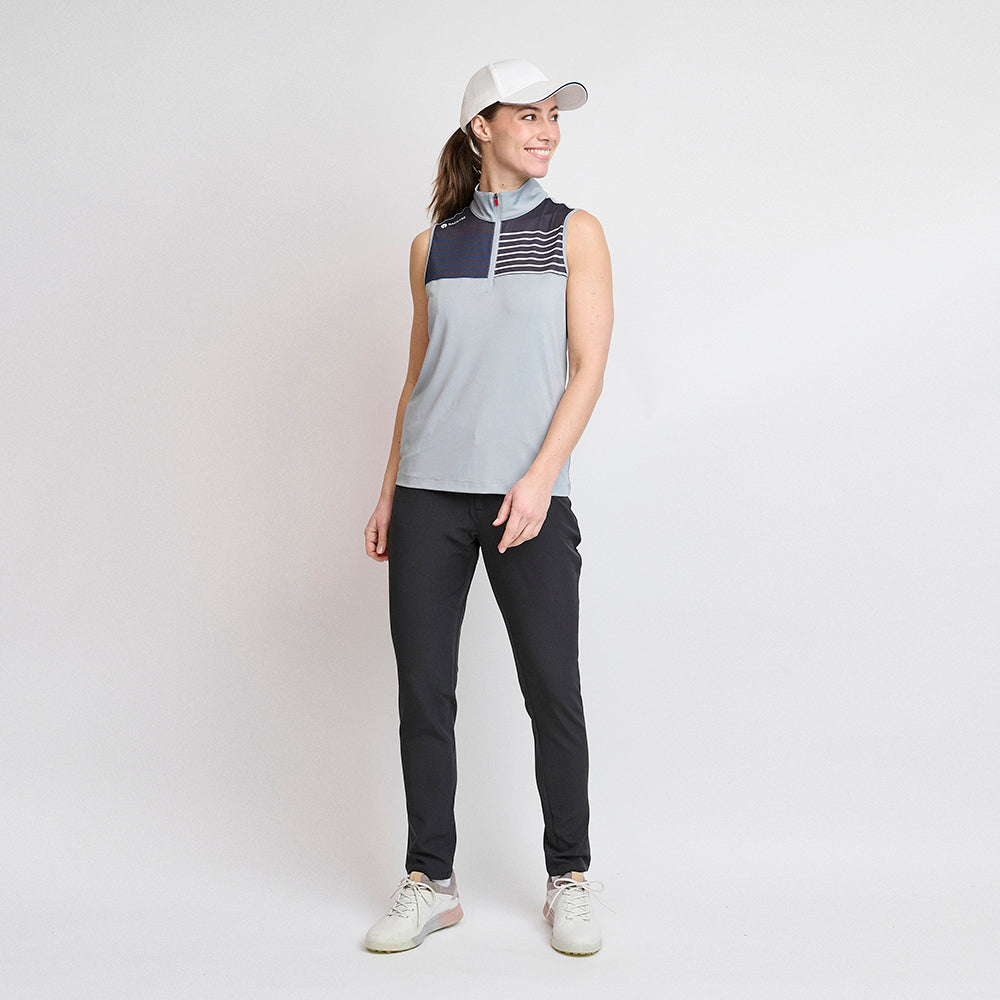 Damen-Golf-Poloshirt mit Reißverschluss, Hellgrau