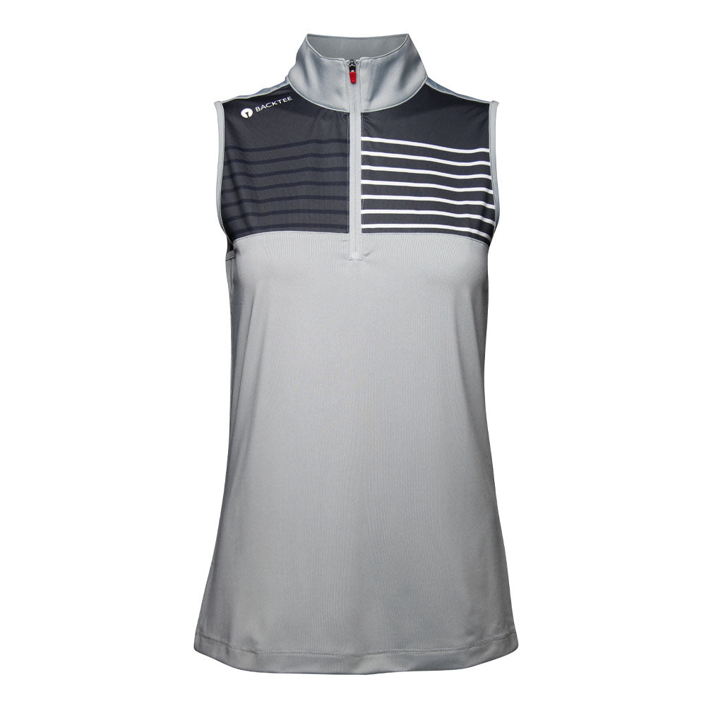 Damen-Golf-Poloshirt mit Reißverschluss, Hellgrau