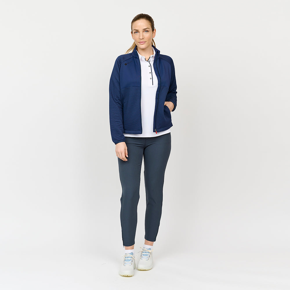 Waffel-Midlayer-Cardigan für Damen, Marineblau