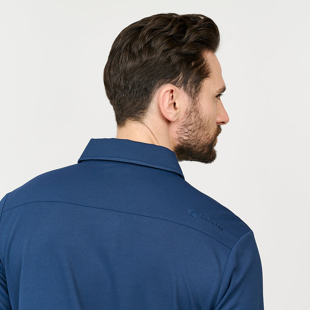 Performance-Langarmpolo für Herren, Marineblau