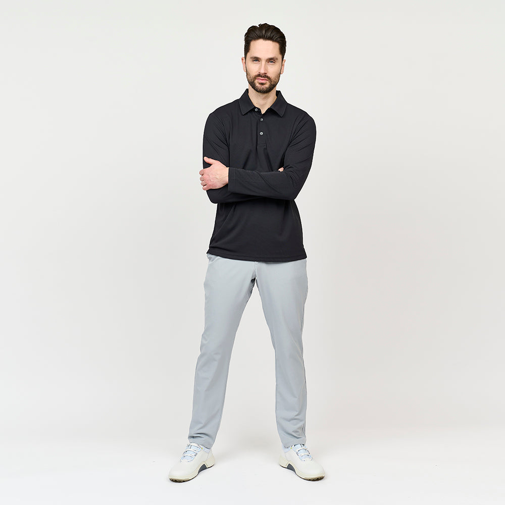 Performance-Langarmpolo für Herren, Schwarz