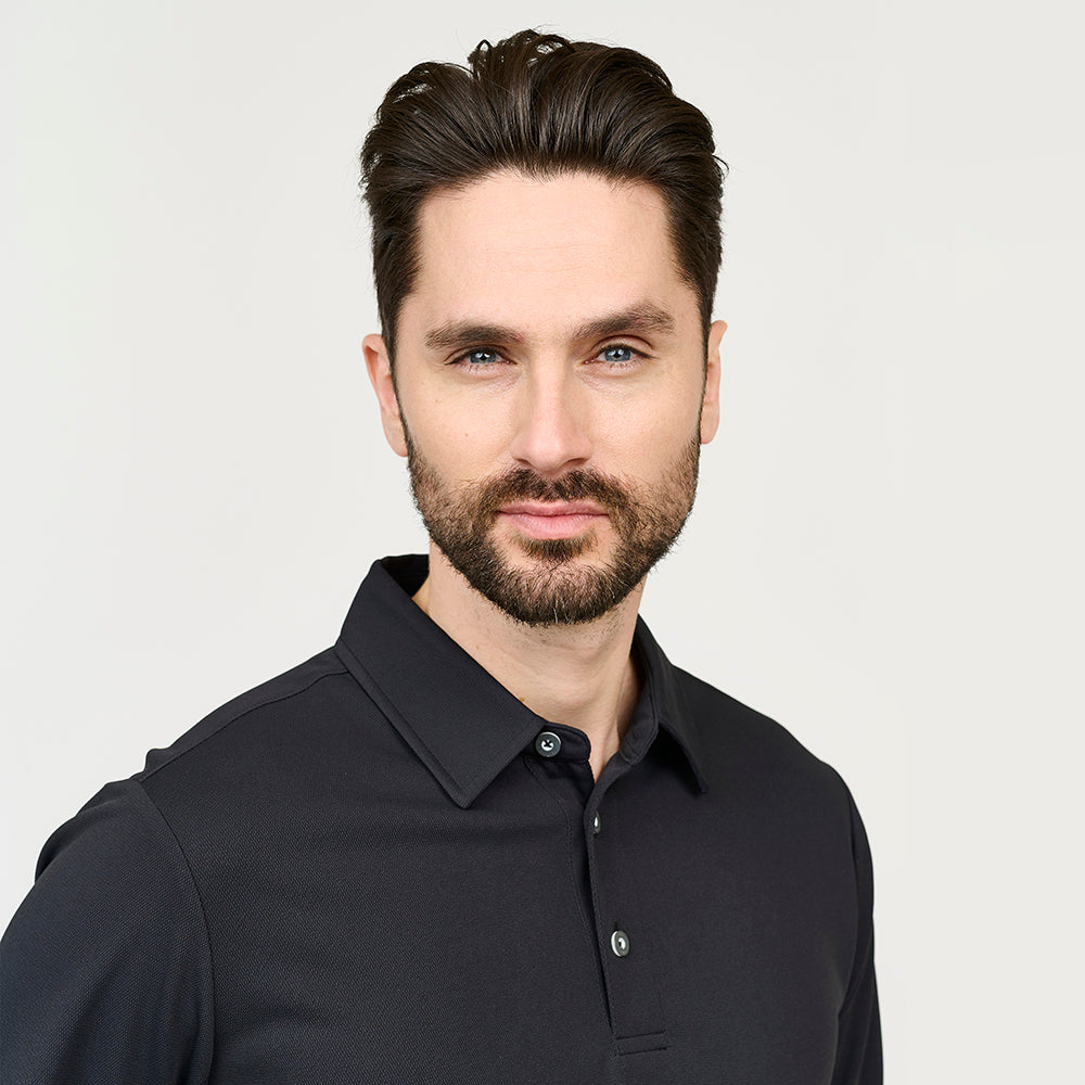Performance-Langarmpolo für Herren, Schwarz