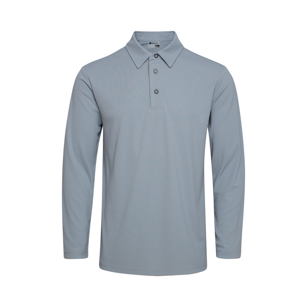 Performance-Langarmpolo für Herren, Hellgrau