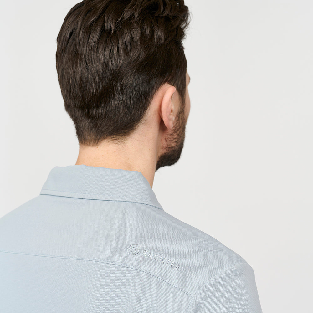 Performance-Langarmpolo für Herren, Hellgrau