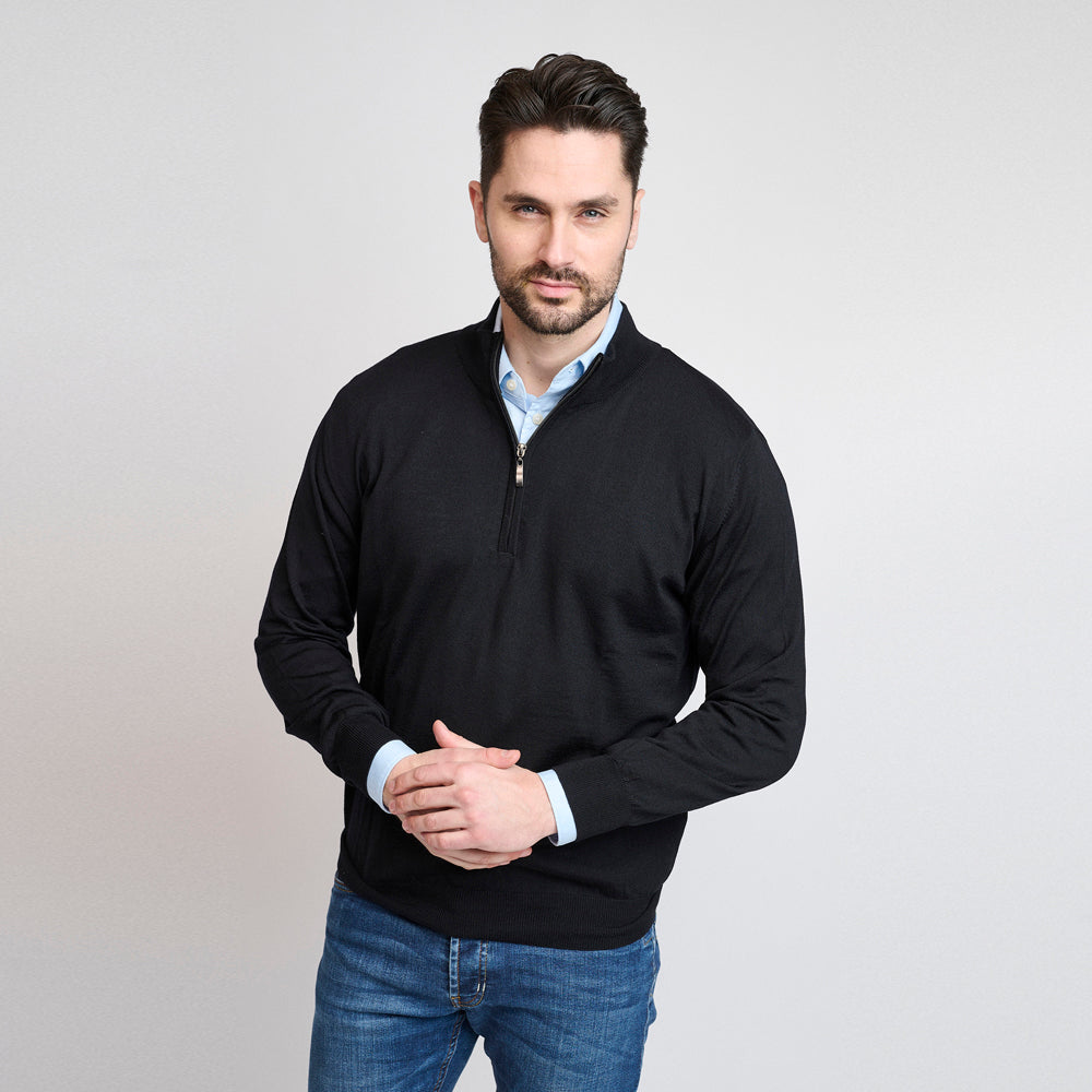 Riise Herren Merino Z-Neck, Schwarz