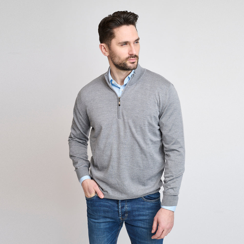 Riise Herren Merino Z-Neck, Grau Melange