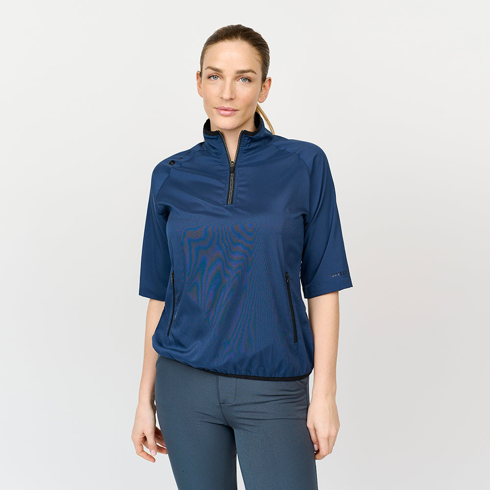 Damen 80 G. Kurzärmliges, faltbares Windshirt, Marineblau