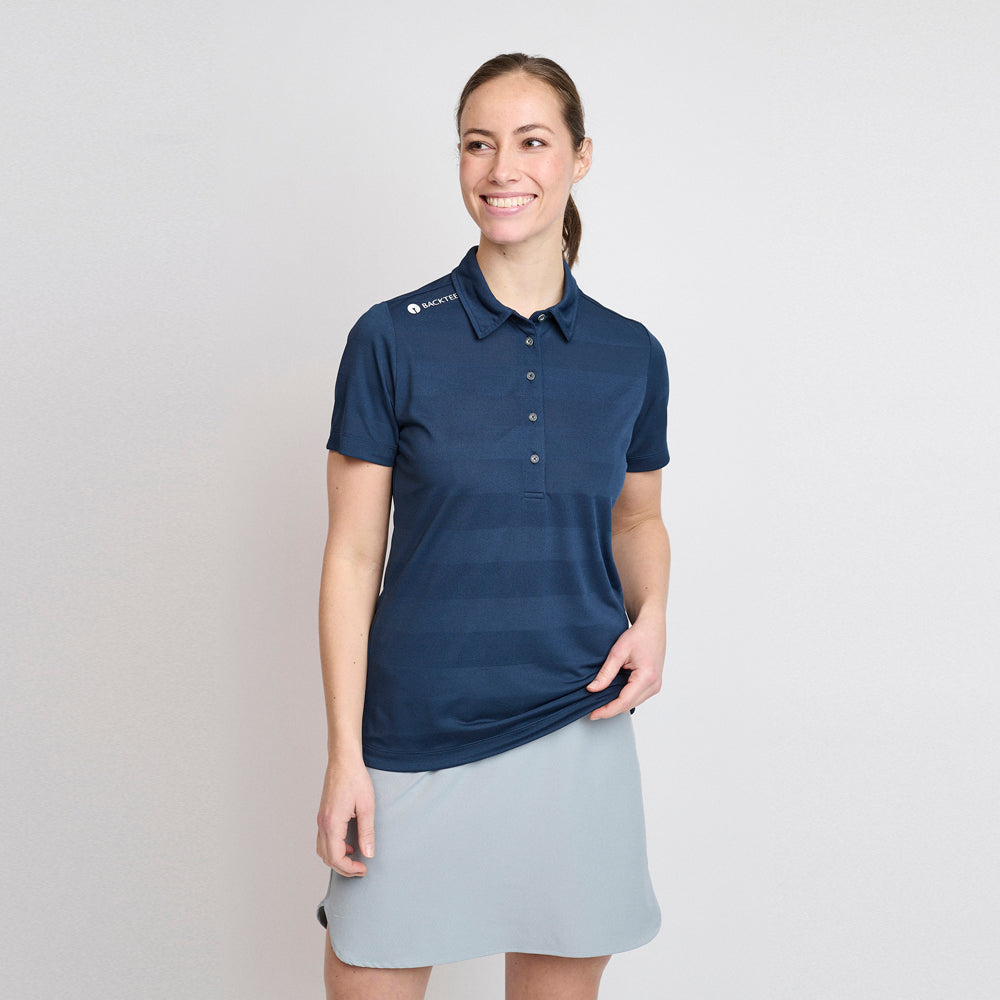 Damen-Jacquard-Poloshirt, Marineblau