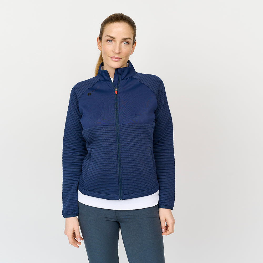 Waffel-Midlayer-Cardigan für Damen, Marineblau