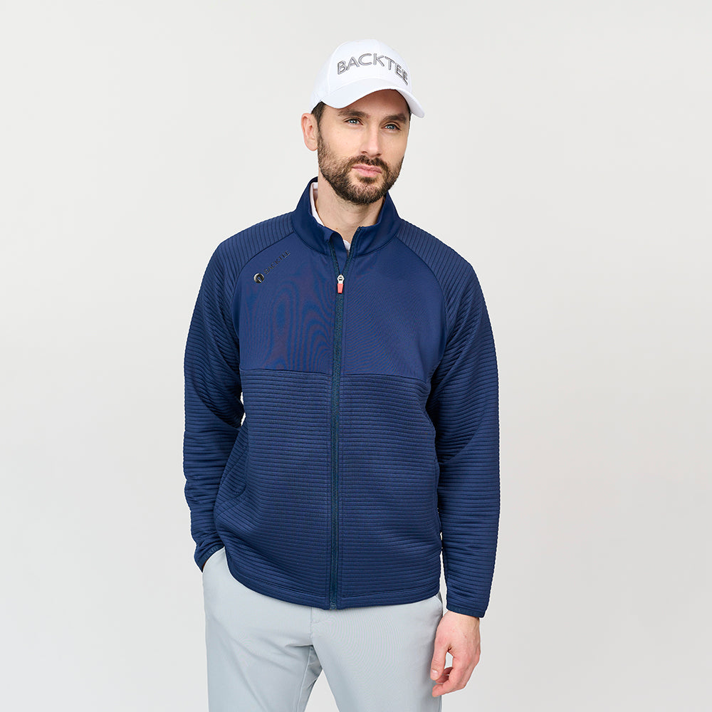 Waffel-Midlayer-Cardigan für Herren, Marineblau