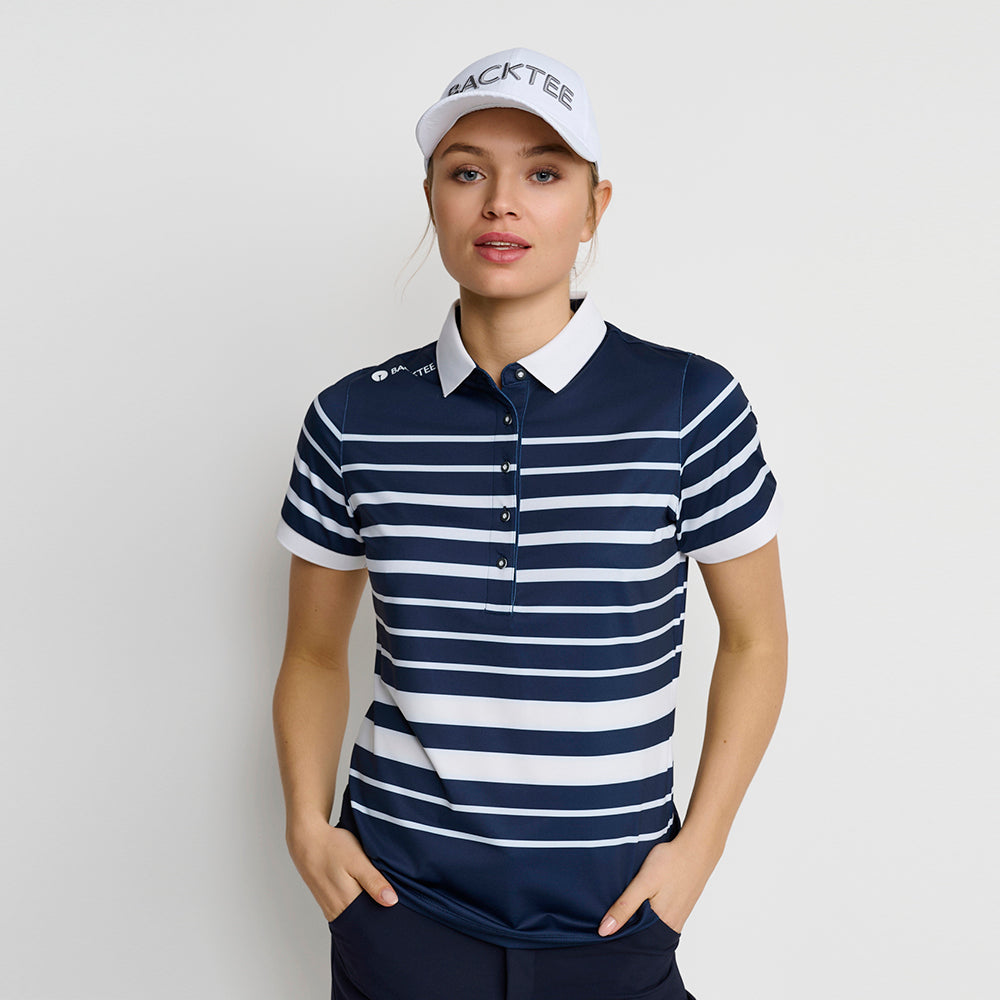 Damen-Poloshirt mit feinen Streifen, Marineblau