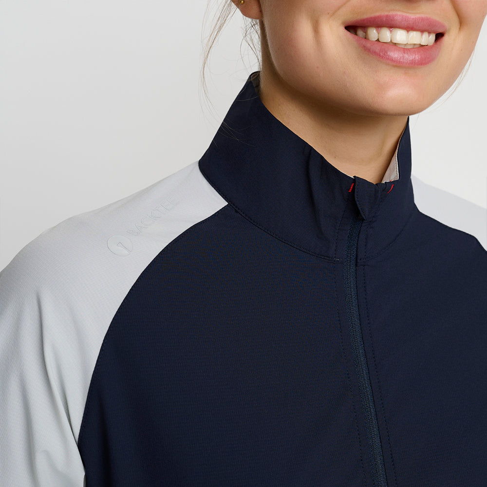 Damen-Windjacke mit kurzen Ärmeln und Stretch, Marineblau