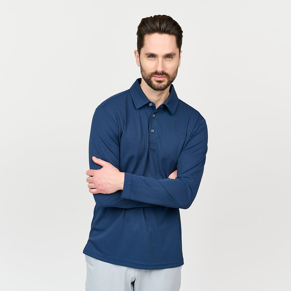 Performance-Langarmpolo für Herren, Marineblau